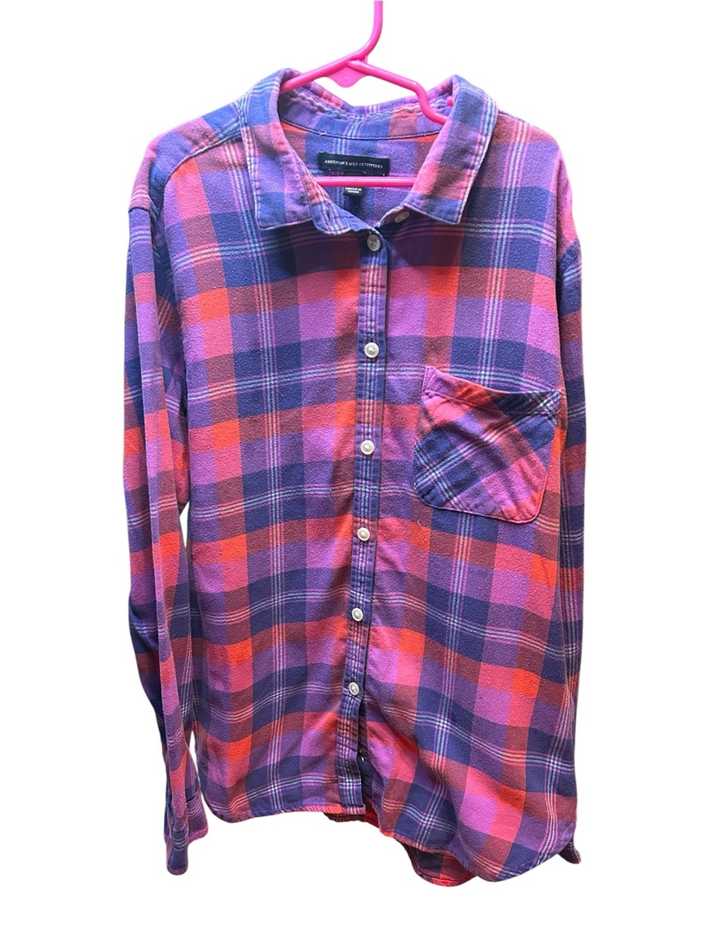American Eagle Outfitters Purple and Pink Plaid Button-Down Shirt